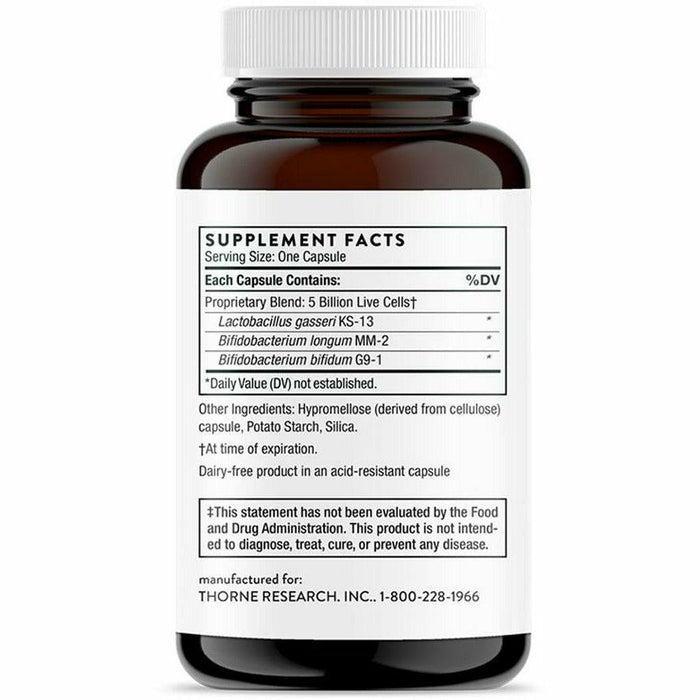 Thorne FloraMend Prime Probiotic 30 vegetarian capsules supplement facts label
