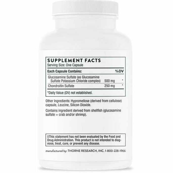 Thorne Glucosamine & Chondroitin 90 capsules supplement facts label