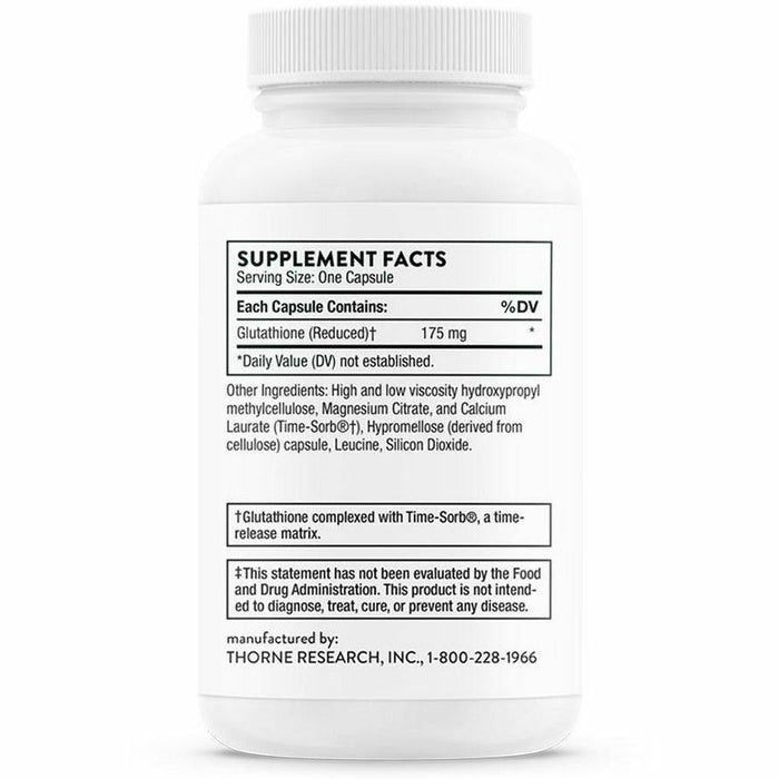 Thorne Glutathione-SR 175 mg 60 vegetarian capsules supplement facts label