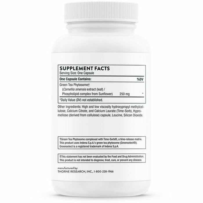 Thorne Green Tea Phytosome 250 mg 60 capsules supplement facts label