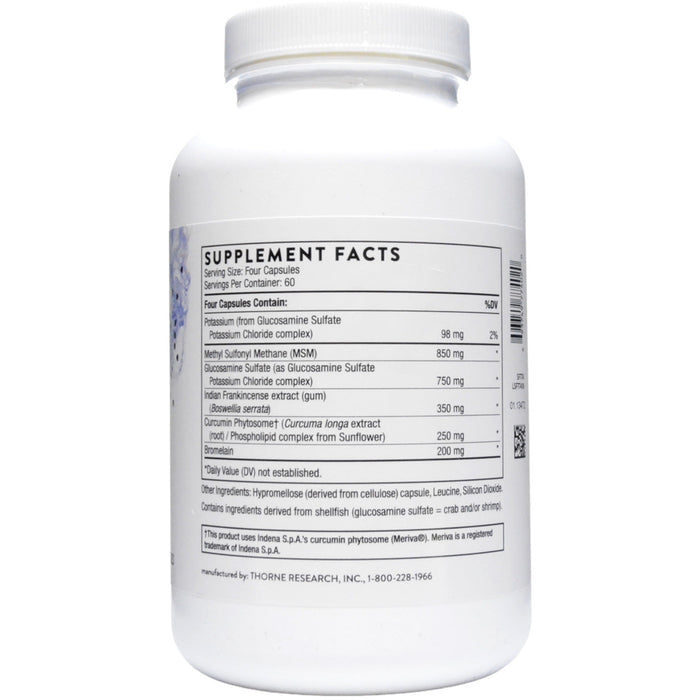 Thorne Joint Support Nutrients 240 vegetarian capsules supplement facts label