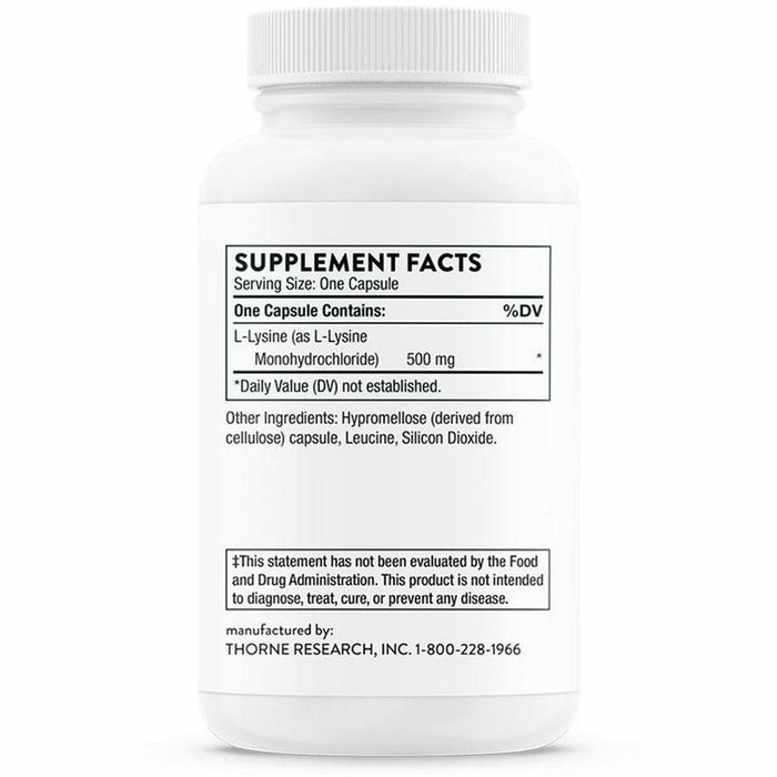 Thorne L-Lysine 500 mg 60 capsules supplement facts label