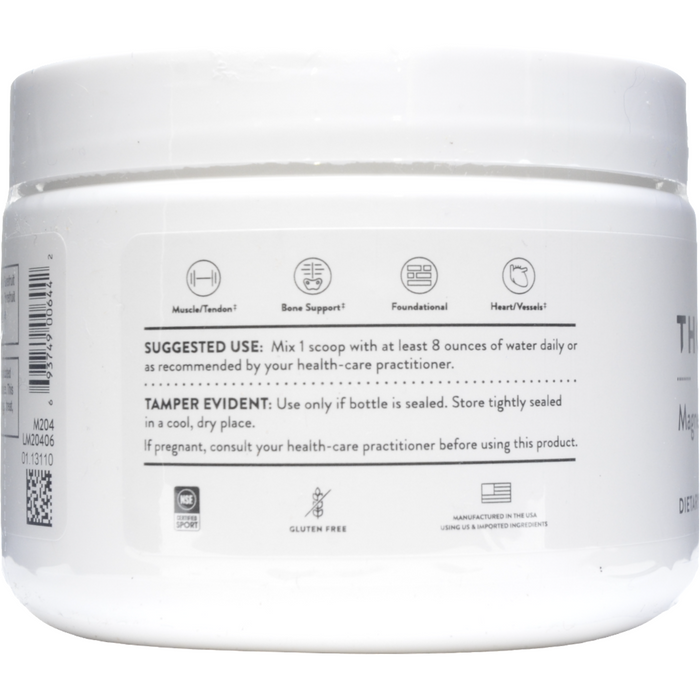 Thorne Magnesium Bisglycinate NSF powder 6.5 oz suggested use label