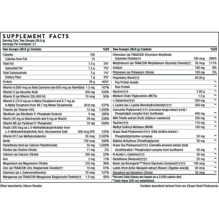 Thorne MediClear Plus 27.3 oz supplement facts label