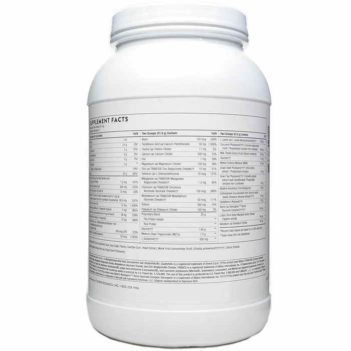 Thorne MediClear-SGS Chocolate 38.2 oz supplement facts label, continued