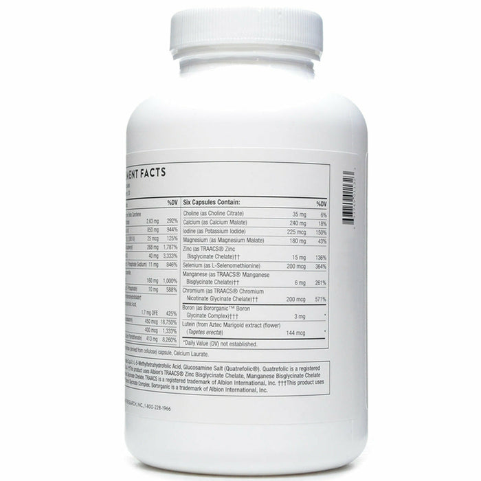 Thorne Men's Multi 50+ 180 capsules supplement facts label, continued