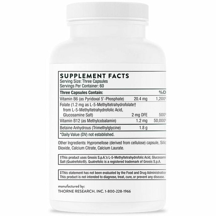 Thorne MethylGuard 180 capsules supplement facts label