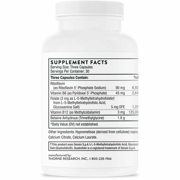Thorne MethylGuard Plus 90 vegetarian capsules supplement facts label