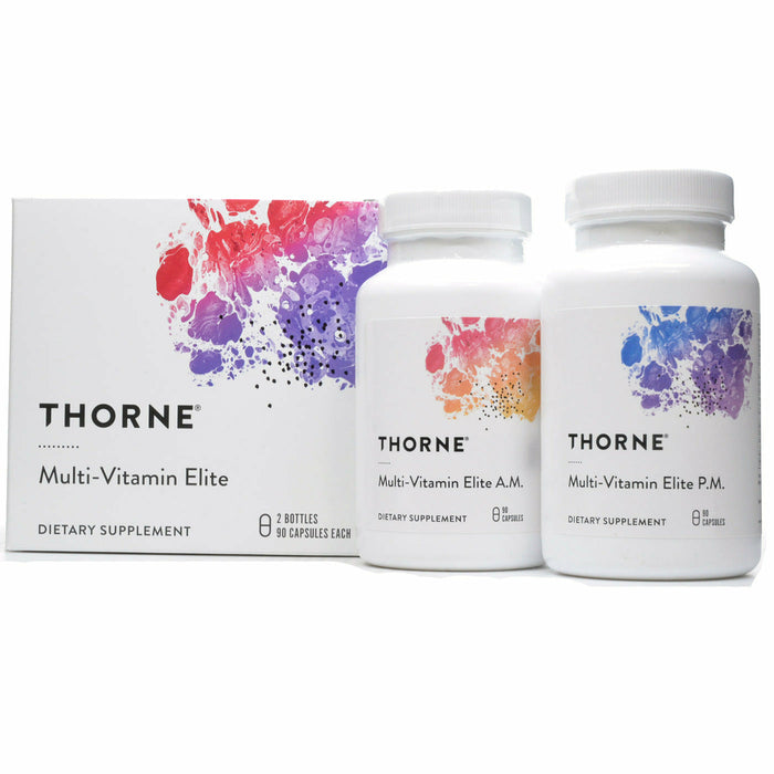 Thorne Multi-Vitamin Elite A.M. & P.M. NSF kit, box with A.M. and P.M. bottles