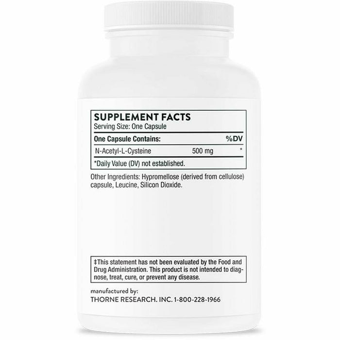 Thorne NAC 500 mg 90 capsules supplement facts label