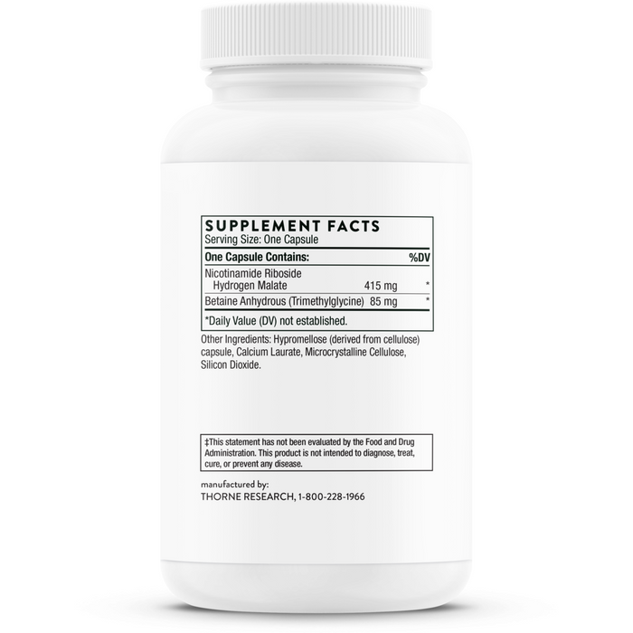 Thorne NiaCel 400 60 capsules supplement facts label