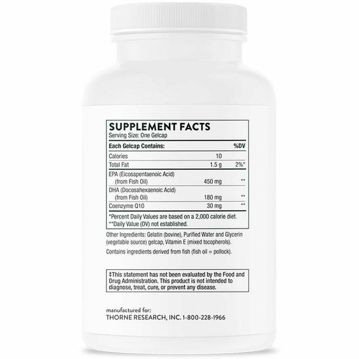 Thorne Omega-3 with CoQ10 90 gelcaps supplement facts label