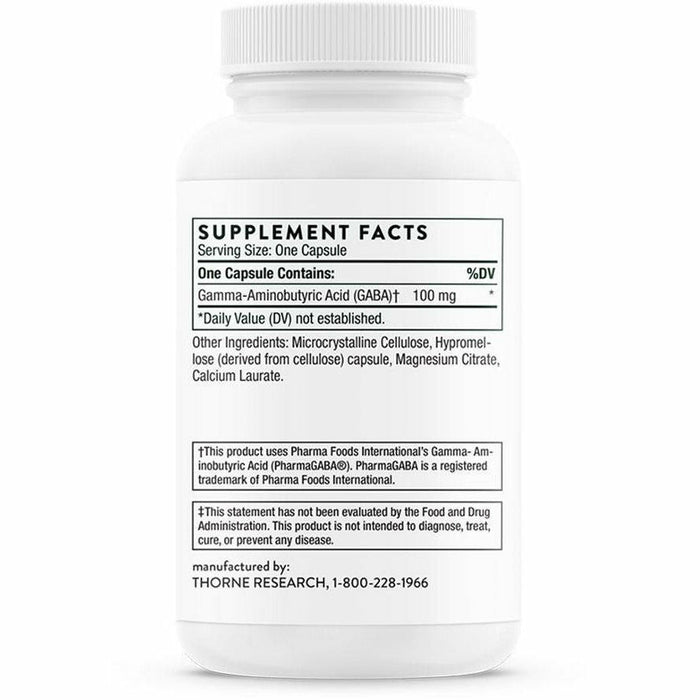 Thorne PharmaGABA-100 60 capsules supplement facts label