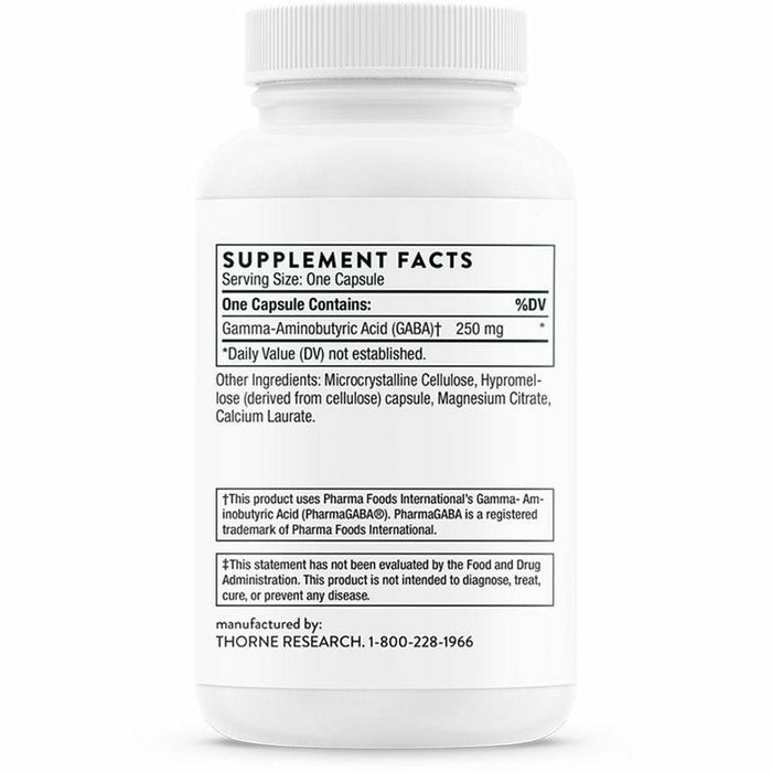 Thorne PharmaGABA-250 60 vegetarian capsules supplement facts label