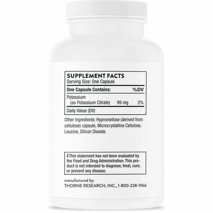 Thorne Potassium Citrate 99 mg 90 capsules supplement facts label