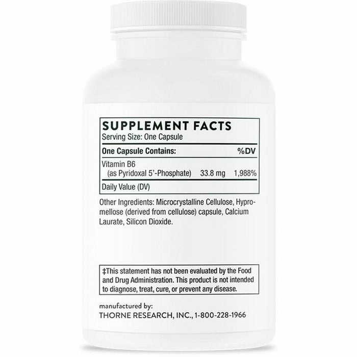 Thorne Pyridoxal 5' Phosphate 180 capsules supplement facts label