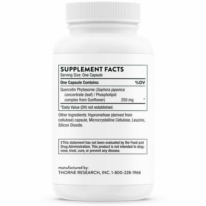 Thorne Quercetin Phytosome 250 mg 60 vegetarian capsules supplement facts label