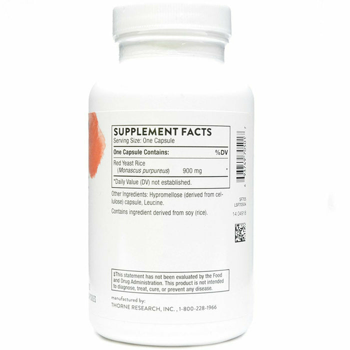 Thorne Red Yeast Rice 120 capsules supplement facts label