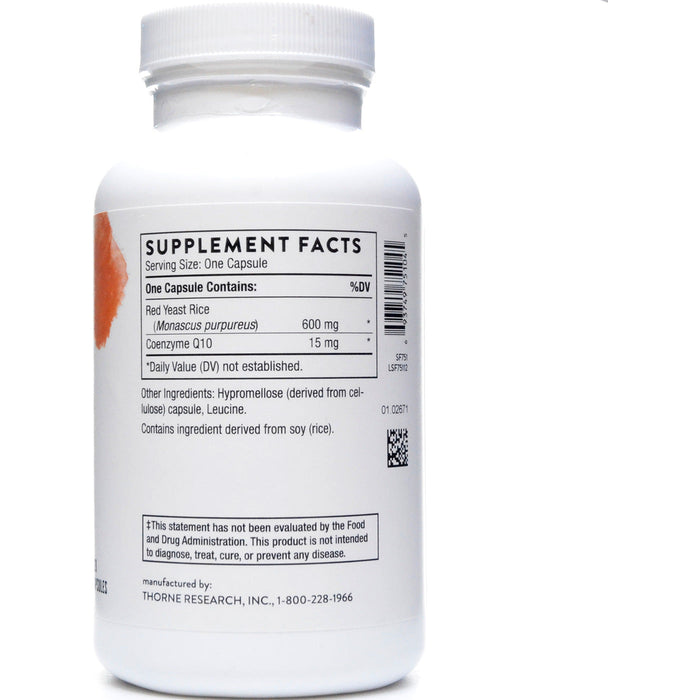 Thorne Red Yeast Rice + CoQ10 120 capsules supplement facts label