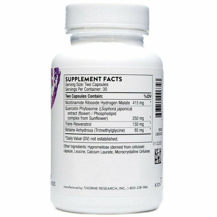 Thorne ResveraCel 60 capsules supplement facts label