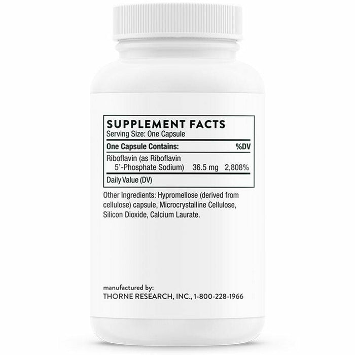 Thorne Riboflavin 5' Phosphate 36.5 mg 60 capsules supplement facts label