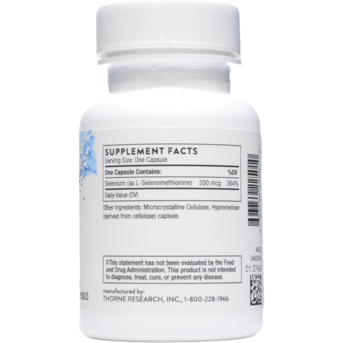 Thorne Selenium 200 mcg 60 capsules supplement facts label