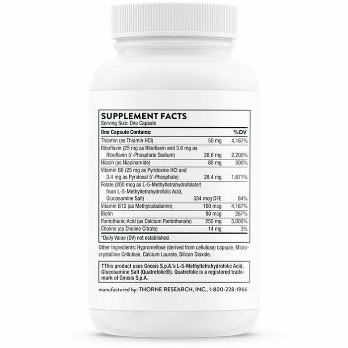 Thorne Stress B-Complex 60 vegetarian capsules supplement facts label