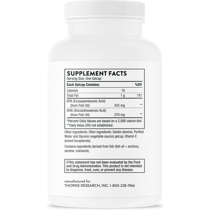 Thorne Super EPA NSF 90 gelcaps supplement facts label