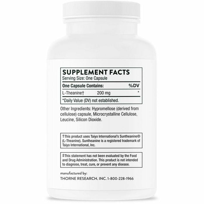 Thorne Theanine 200 mg 90 capsules supplement facts label