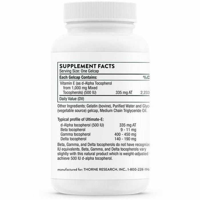 Thorne Ultimate-E 60 capsules supplement facts label