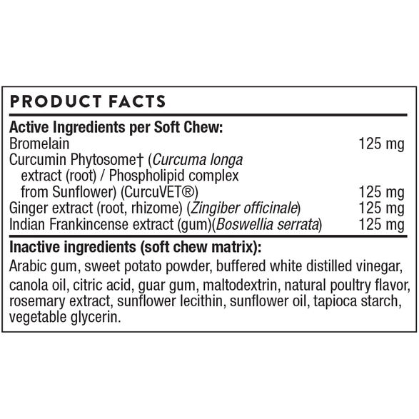 ThorneVet PhytoprofenVET 60 soft chews product facts panel, close-up