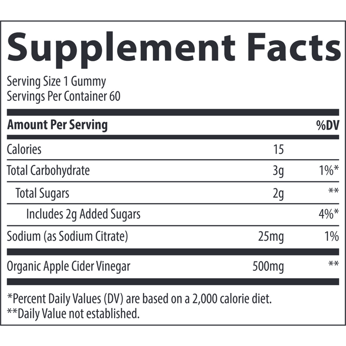 Trace Minerals Research Apple Cider Vinegar 500 mg 60 gummies supplement facts label