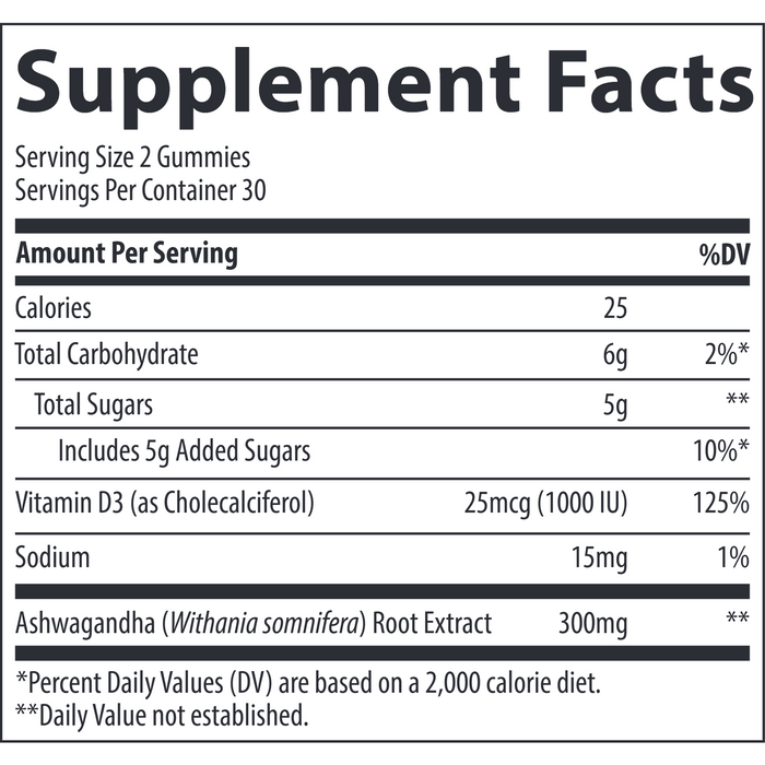 Trace Minerals Research Ashwagandha Gummies 300 mg 60 gummies supplement facts label