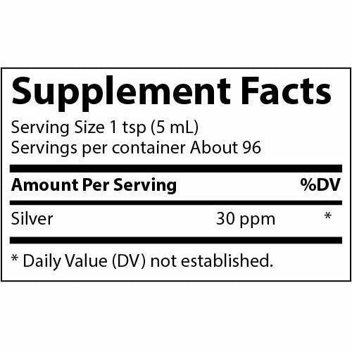Trace Minerals Research Colloidal Silver 30 ppm 16 fl oz supplement facts label