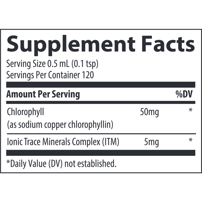 Trace Minerals Research Concentrated Ionic Chlorophyll 2 fl oz supplement facts label