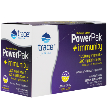 Trace Minerals Research Electrolyte Stamina PowerPak + Immunity, 30 packets, front of box