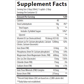 Trace Minerals Research Liquid Cal/Mag/Zinc Pina Colada supplement facts label