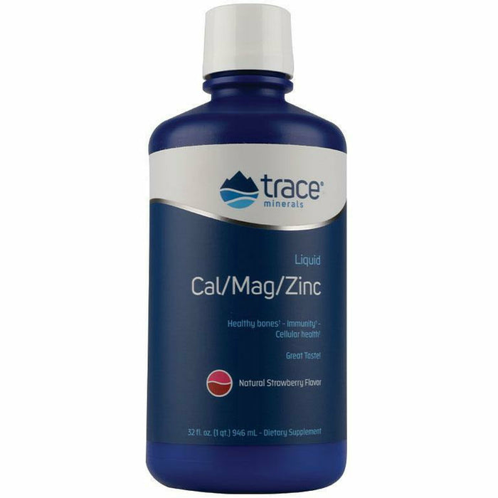 Trace Minerals Research Liquid Cal/Mag/Zinc Strawberry, 32 fl oz, front of bottle