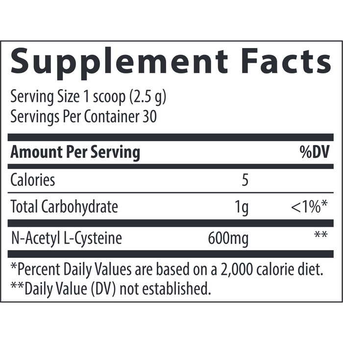 Trace Minerals Research NAC Powder 2.6 oz supplement facts label