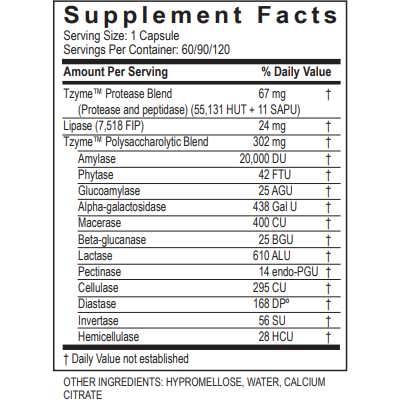 Transformation Enzymes Digest supplement facts label