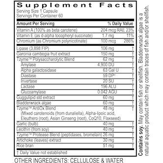 Transformation Enzymes Lypo 60 capsules supplement facts label