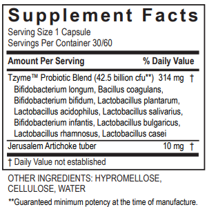 Transformation Enzymes Probiotic 42.5 supplement facts label