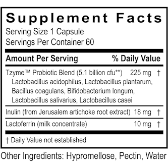 Transformation Enzymes Probiotic 60 capsules supplement facts label