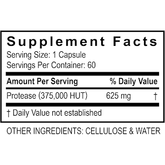 Transformation Enzymes Protease 375K 60 capsules supplement facts label