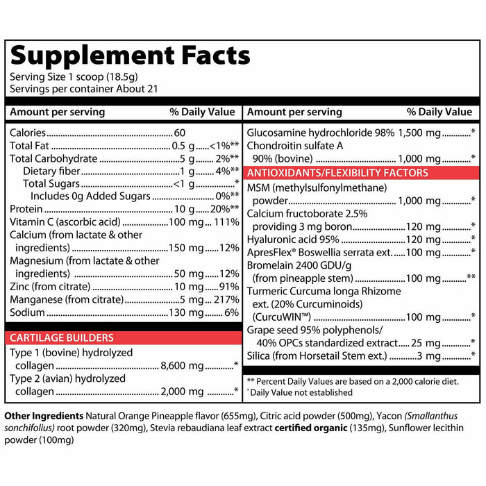 Vibrant Health Joint Vibrance Powder 21 servings supplement facts label
