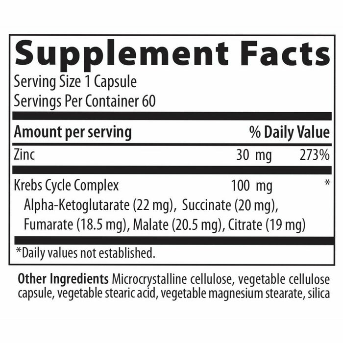 Vibrant Health Krebs Zinc 60 capsules supplement facts label