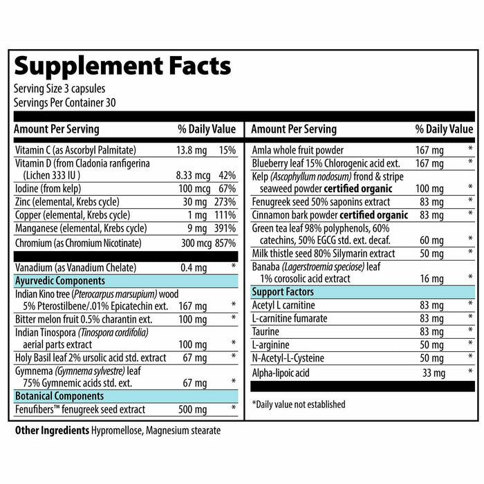 Vibrant Health Metabolic Vibrance 90 capsules supplement facts label