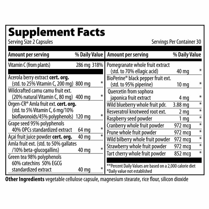 Vibrant Health Vitamin C 60 vegetable capsules supplement facts label