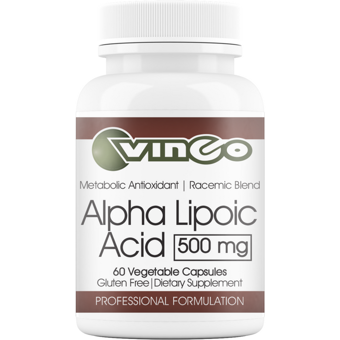 Vinco Alpha Lipoic Acid 500 mg, 60 capsules, front of bottle