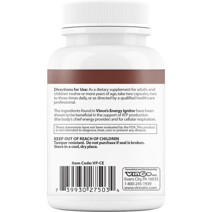 Vinco Energy Ignitor 120 capsules suggested use label